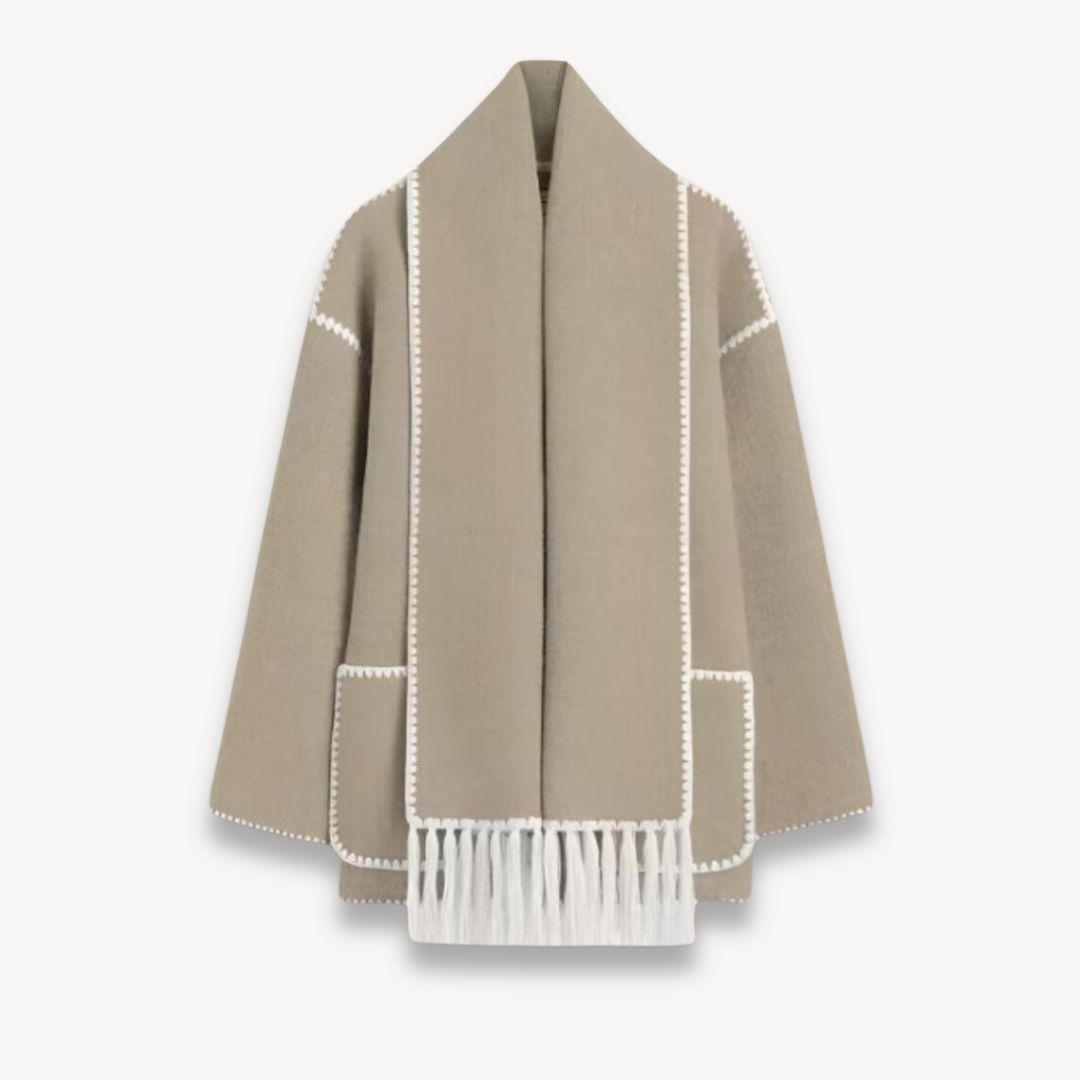 Elegante Damenjacke aus Wolle mit Schal für stilvolle Winterausflüge