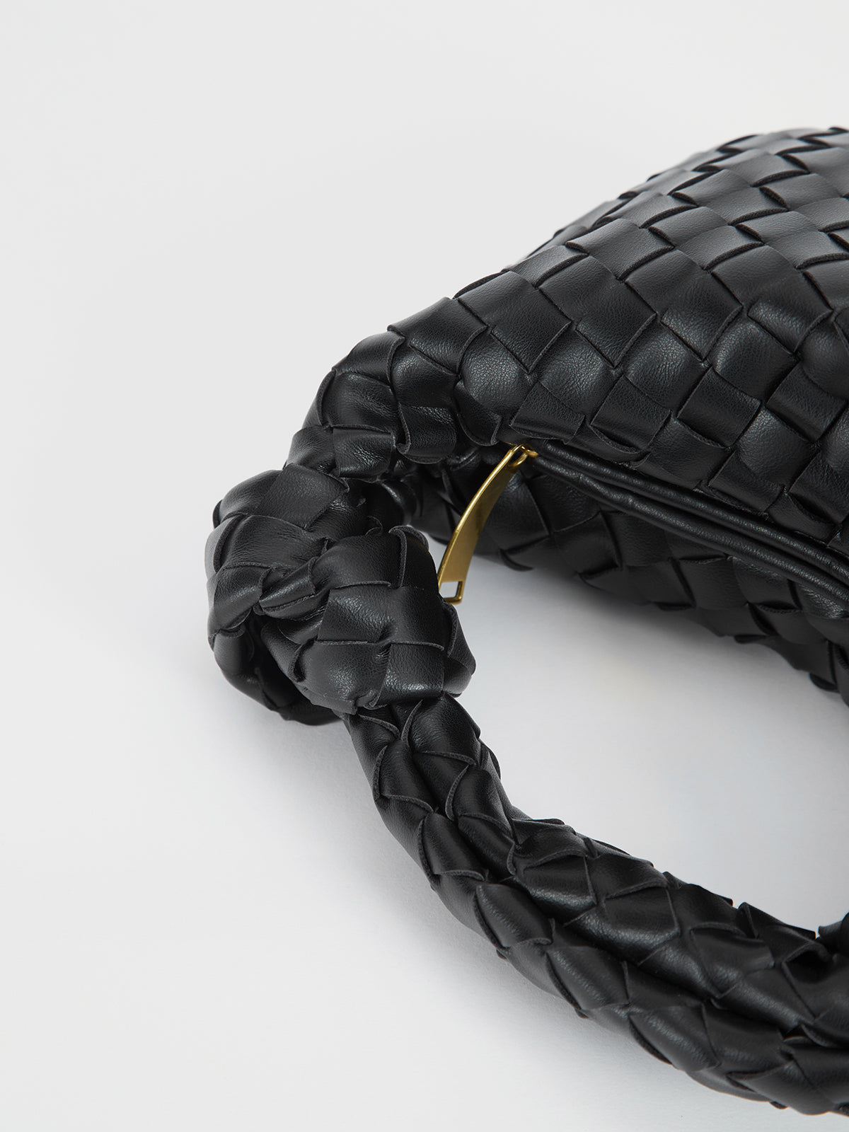 Venus gewebte Handtasche – Handtasche aus Polyurethan, schwarz und weiß