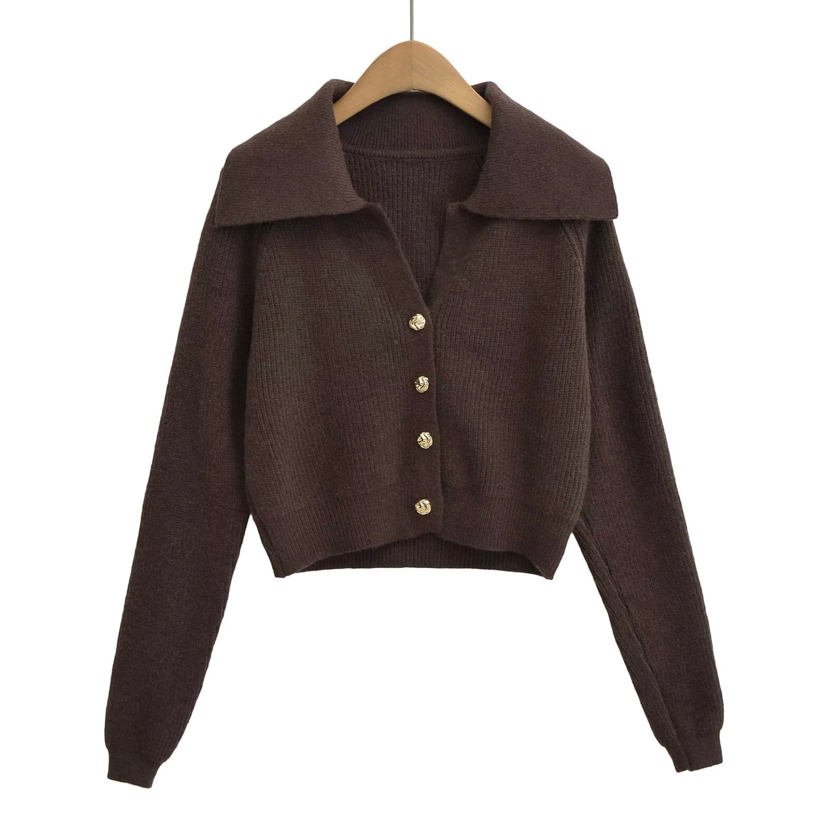 Damen-Strickjacke mit Kragen und Knöpfen – Wolle