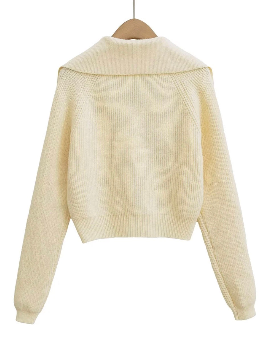 Damen-Strickjacke mit Kragen und Knöpfen – Wolle