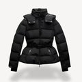 Wasserabweisende schwarze Daunenjacke mit Gürtel für den Winter