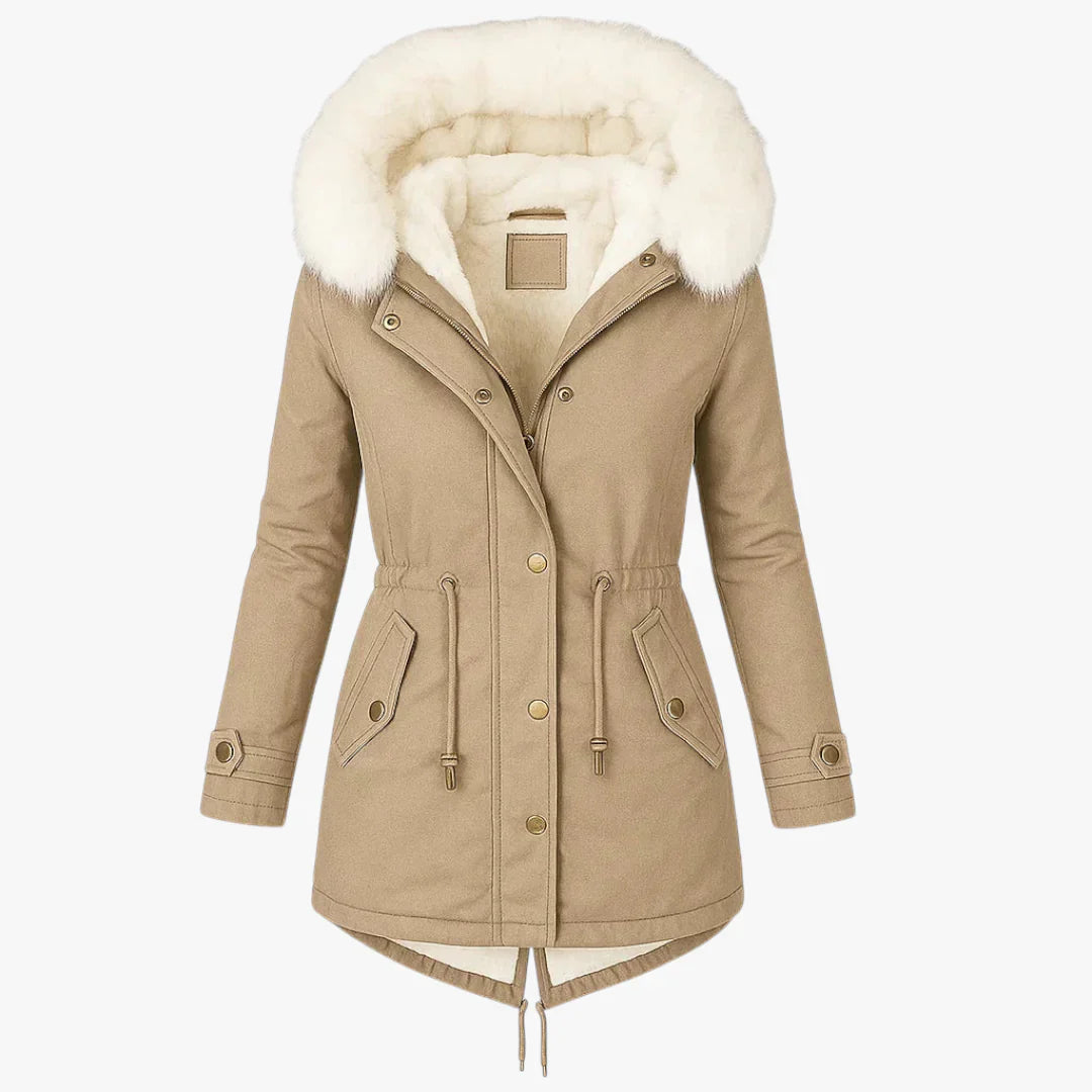Damen-Parka-Jacke mit Kapuze, verstellbarer Taille und Wärmeisolierung