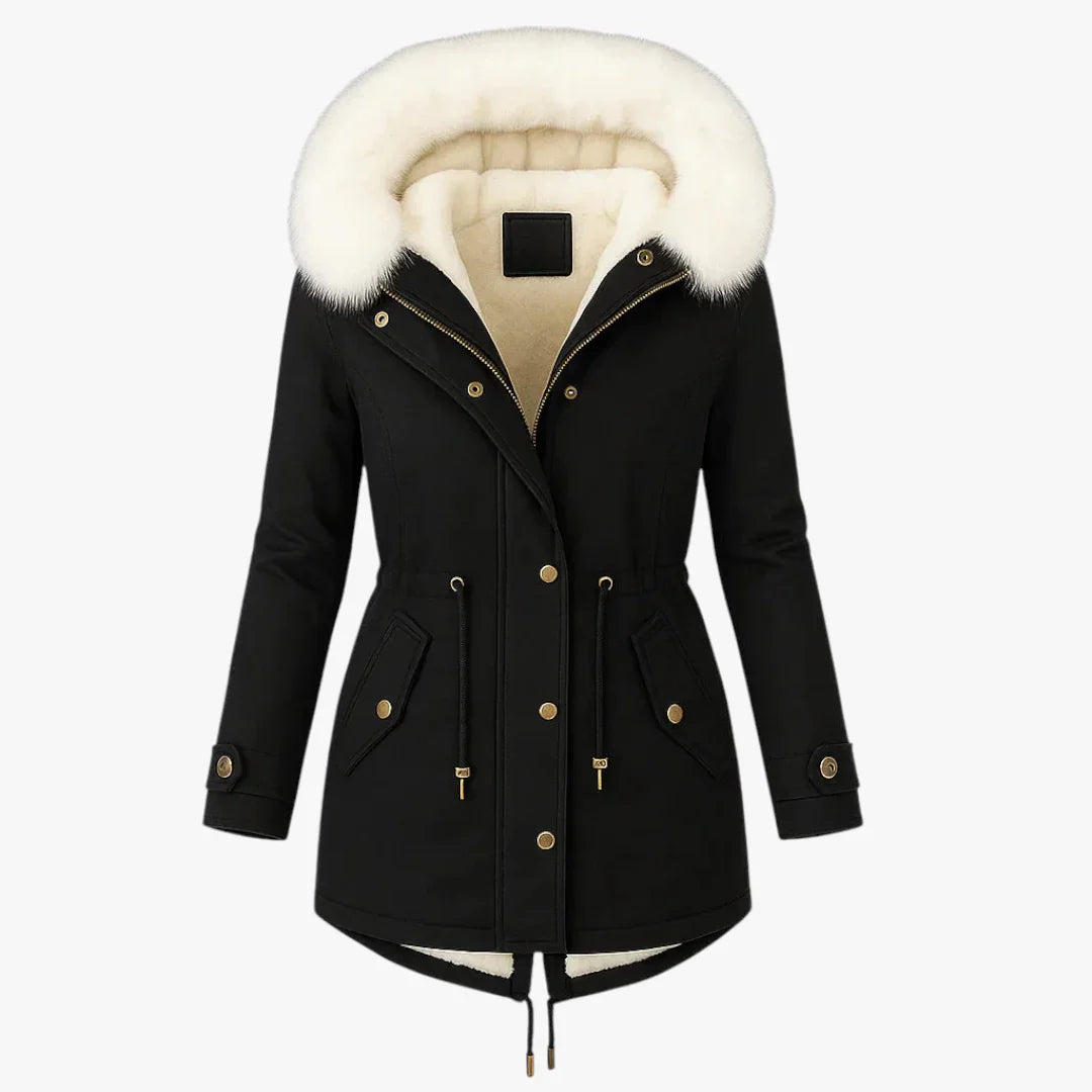 Damen-Parka-Jacke mit Kapuze, verstellbarer Taille und Wärmeisolierung