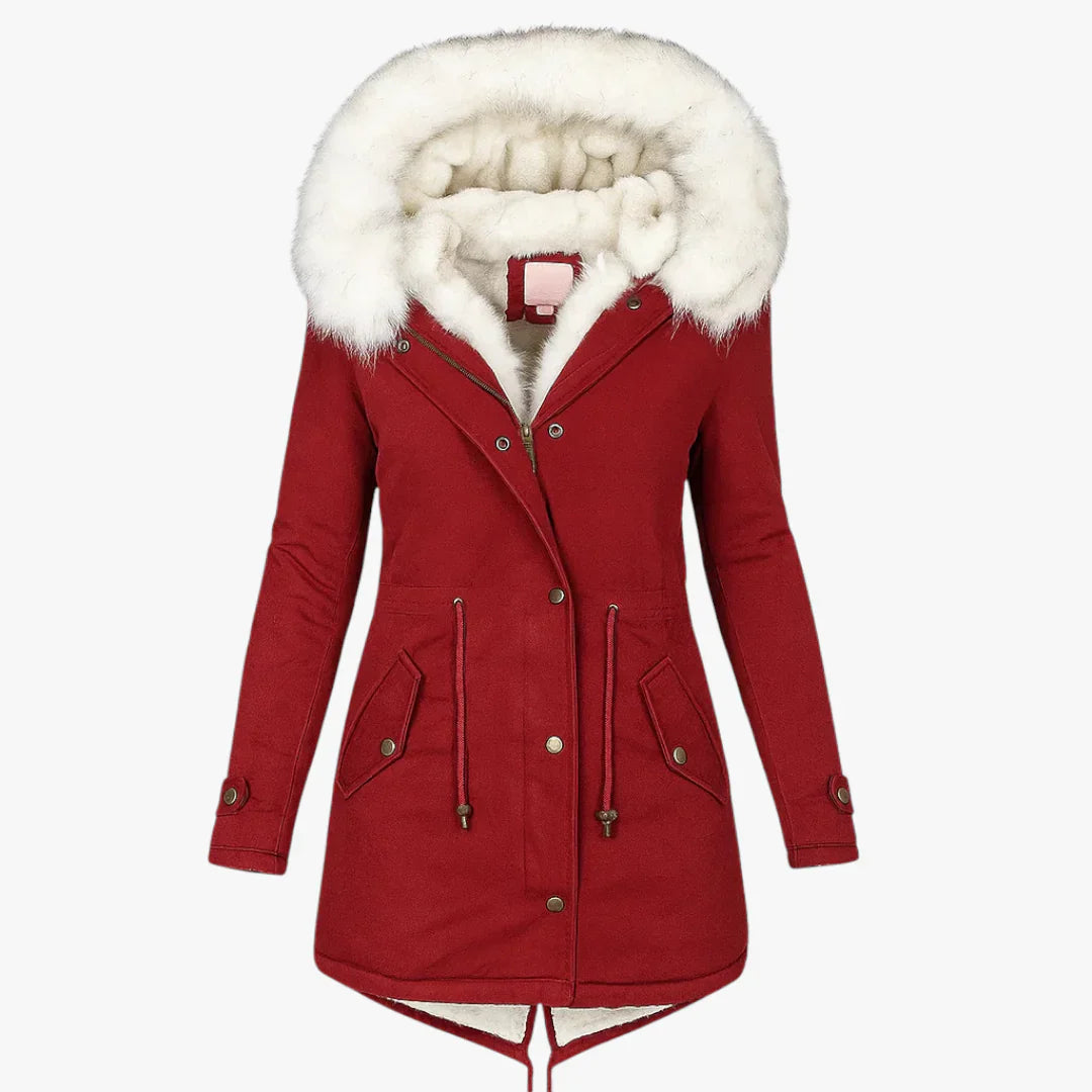 Damen-Parka-Jacke mit Kapuze, verstellbarer Taille und Wärmeisolierung