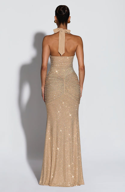 Rosetta™ | Goldfarbenes Maxikleid mit Glitzer